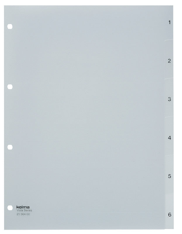 Kolma Vista Register – A4, 6-teilig, PP, transparent, vorgedruckt, 4-fach Lochung