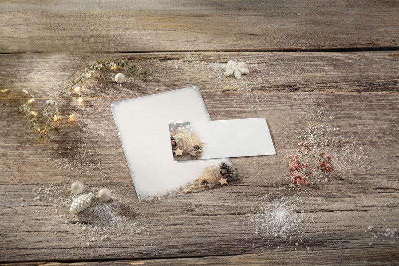 Sigel Motivpapier – A4, 90 g/m², Motiv Beige Weihnachtskerze – für Inkjet/Laser/Kopierer – FSC – 25 Blatt