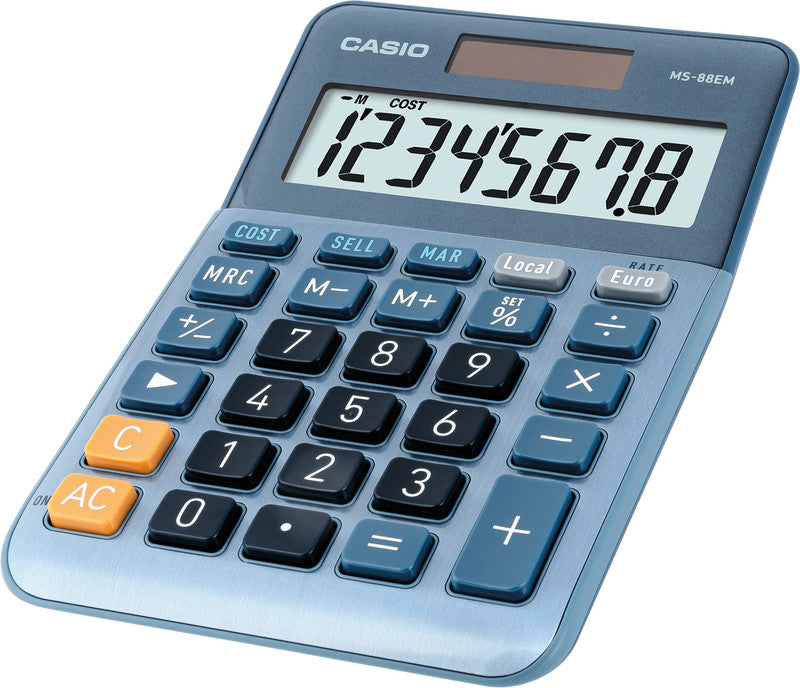 Casio Taschenrechner MS-88EM – 8-stellig, LCD, Steuer/Währung, Solar + Batterie, 101×149×28 mm