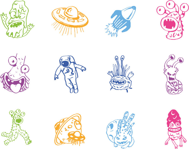 Trendhaus Motivstempel – Space Adventure, selbstfärbend, 12 Motive, sortiert