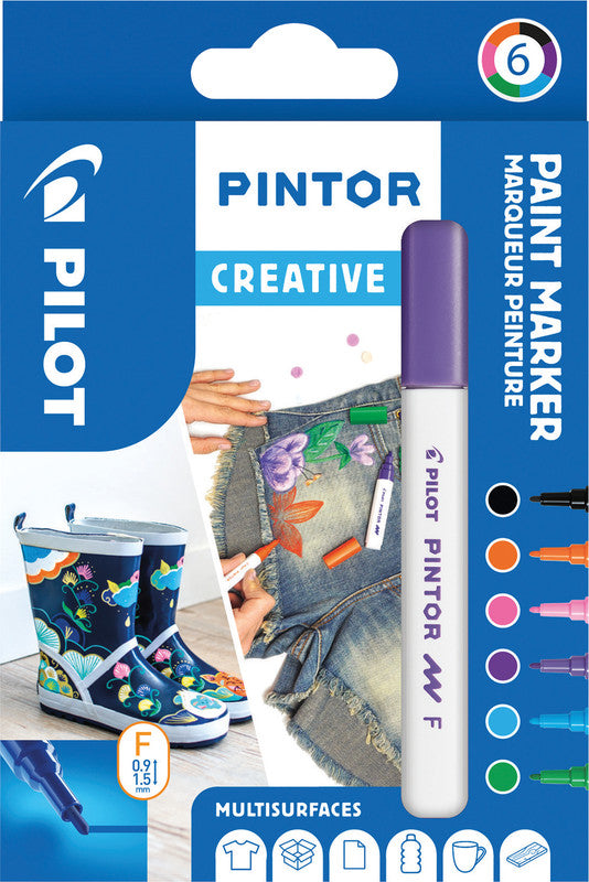 Pilot Pigment-Marker Pintor – Rundspitze 0,9-1,5 mm – Sortiert – 6er-Set – Deckend
