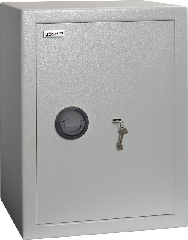 Rieffel Tresor – mit Doppelbartschloss, Stahl, hellgrau, 480 × 650 × 410 mm