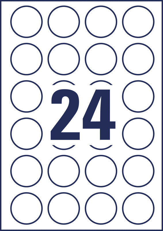 Avery L3415-100 – Markierungspunkte Ø 40 mm – 24 pro Blatt, 100 Blätter (2'400 Stk.) – Papier – permanent haftend