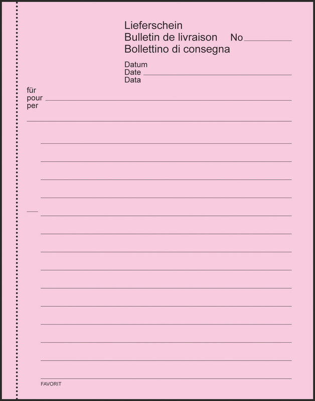 Favorit Formularblock – Lieferscheine, Deutsch/Französisch/Italienisch, 50 Blatt, A6