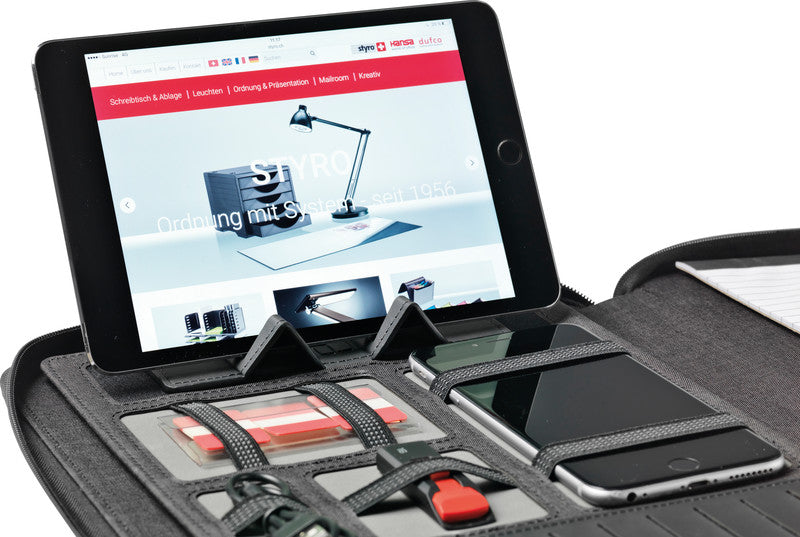 Dufco Konferenzmappe – A4, Reissverschluss, Visitenkartenfach, mit Powerbank, Textil, Jeansblau