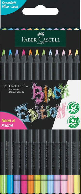 Faber-Castell Buntstifte Black Edition – 12 Farben, im Kartonetui, Ø 3 mm, dreikantig, FSC
