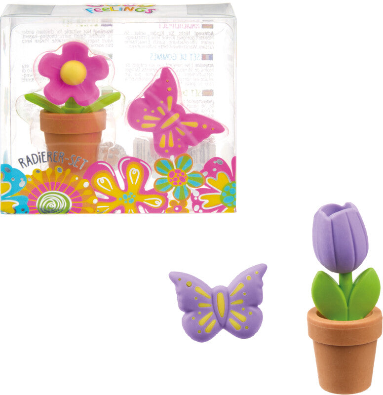 Trendhaus Motiv-Radiergummi Blume & Schmetterling – für Bleistifte, farbig sortiert, 2 Stk.