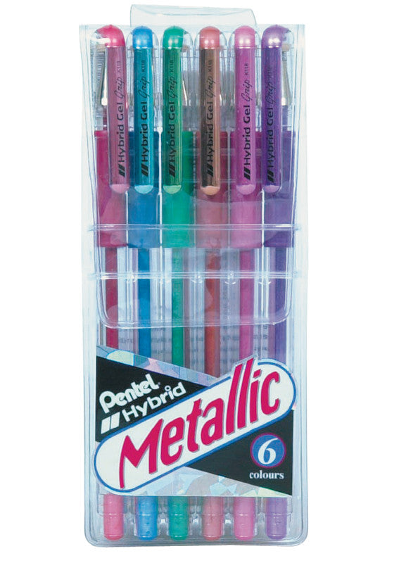 Pentel Hybrid Gel Grip Gelschreiber 6er Etui – 6 Farben, 0,8 mm, wasserfest, lichtbeständig, Kappe