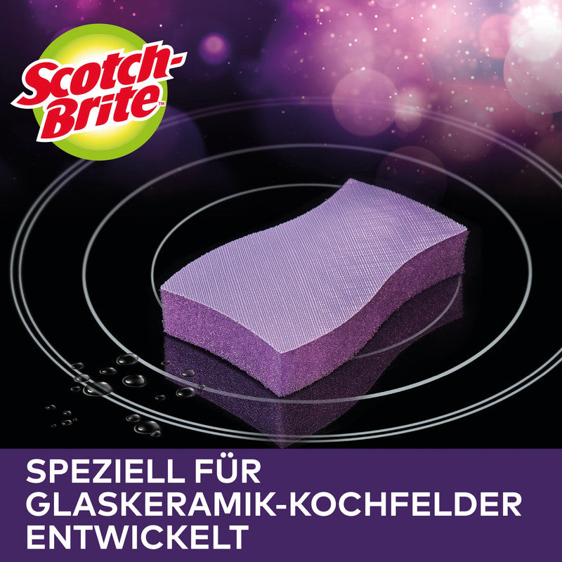 Scotch-Brite Schwamm – Kunststoff, 8 × 8 × 4 cm, violett, für Glaskeramik-Kochfelder, 3 Stk.