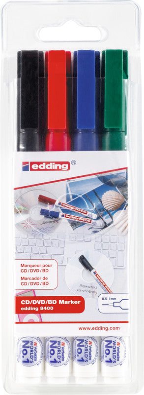 Edding CD/DVD/BD-Marker für CDs, DVDs und Blu-ray-Discs – rot, blau, grün, schwarz, 4er Pack