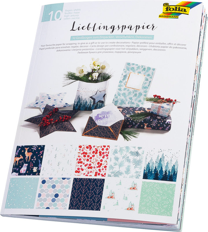 Folia Motivblock, Lieblingspapier Winter – 500 × 700 mm – 80 g/m² – sortiert – 10 Blatt