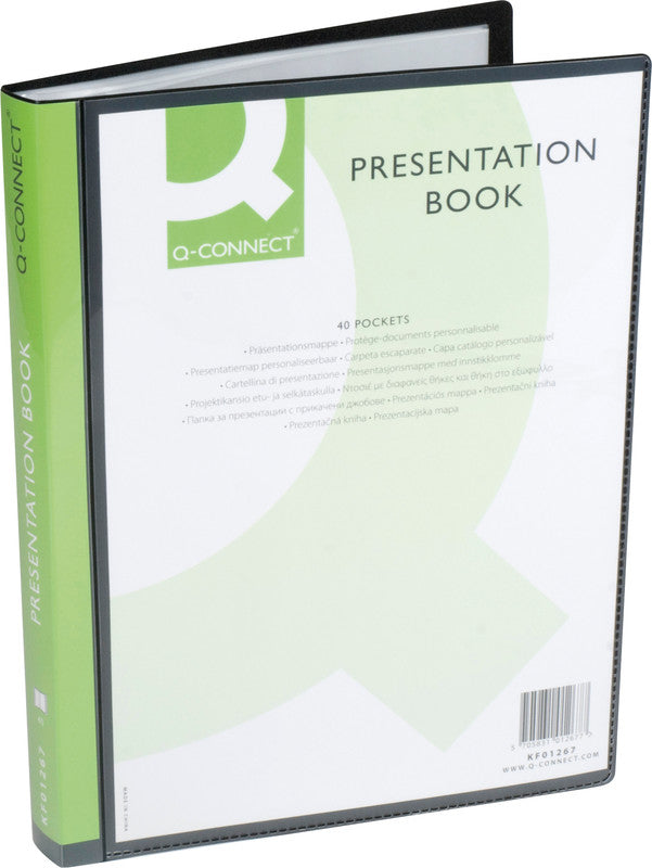 Q-CONNECT Sichtbuch – 100 Sichttaschen, A4, mit Fronttasche, genarbt, antireflex, schwarz, Kunststoff