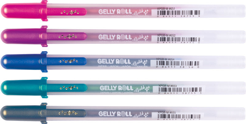 Sakura Gelly Shadow Gelschreiber 5er Set – 5 Farben, 0,7 mm, für dunkles Papier, Kappe