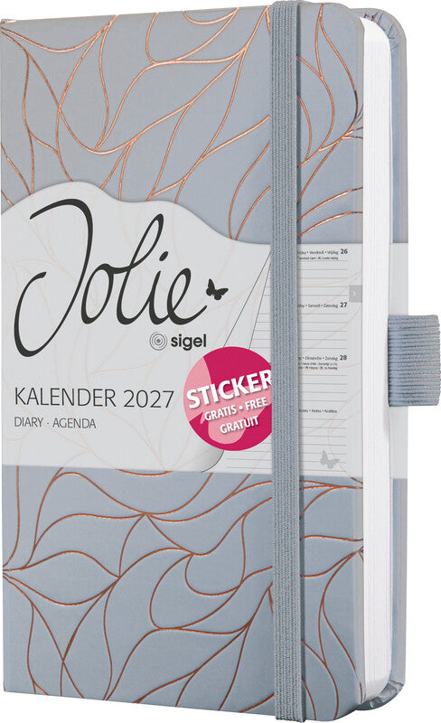 Sigel JOLIE Agenda – 1 Woche/2 Seiten, gebunden, A6, Jan–Dez 2027, mehrsprachig, Twilight Grey, FSC