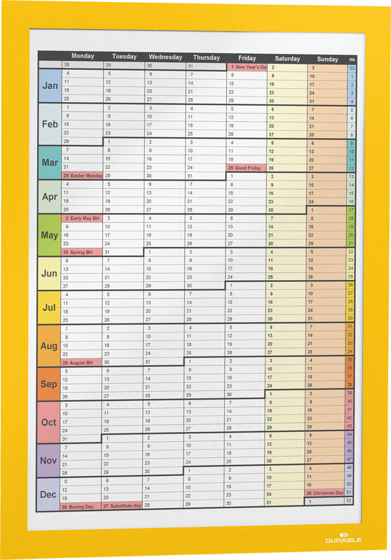 Durable Info-Rahmen Duraframe – 236 × 323 mm, gelb, selbstklebend, wiederablösbar, für A4
