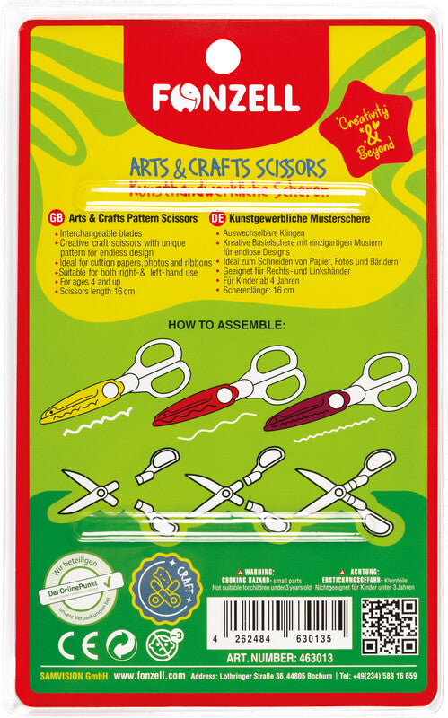 Fonzell Konturenschere – für Rechts- und Linkshänder, abgerundet, Softgrip, Kunststoff, farbig sortiert