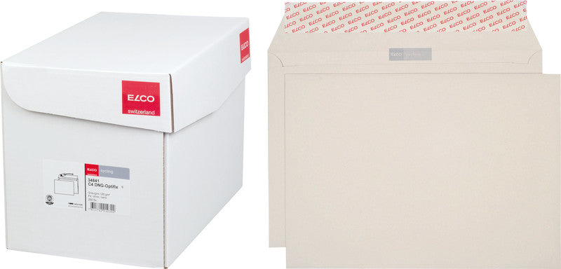 ELCO Couvert B5 (250 × 176 mm), ohne Fenster, haftklebend (Optifix), gerade Klappe, grau, 100 g/m² – 500 Stk.