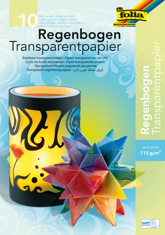 Folia Transparentpapier – 22,5 × 32 cm, 115 g/m², mehrfarbig, 10 Bogen, zum Basteln