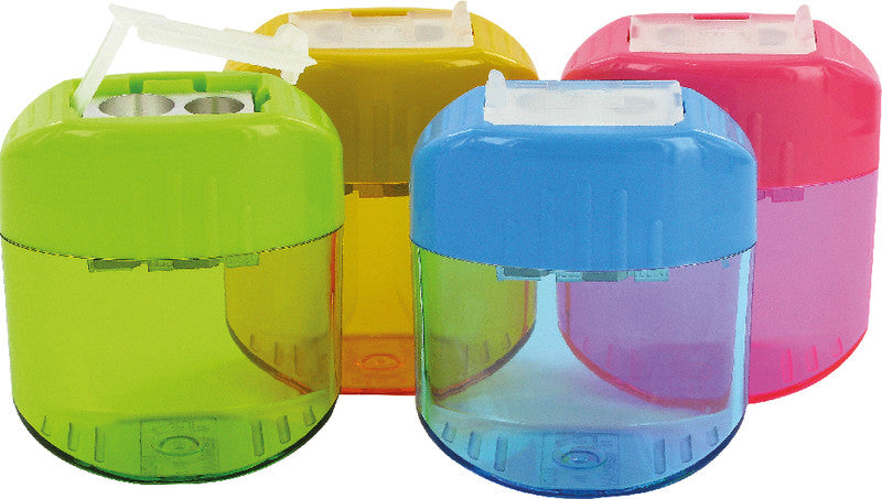 Kum Spitzer – manuell, 2-Loch, mit Behälter, für Blei- & Buntstifte Ø 8 & 11 mm, Kunststoff, assortiert