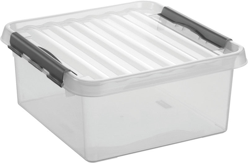 Helit die q-line Aufbewahrungsbox 18 l – mit Deckel, stapelbar, 390 × 180 × 380 mm, transparent, Kunststoff