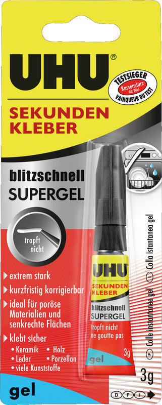 UHU Sekundenkleber – extra stark, transparent, tropffrei, 3 g, für Holz, Porzellan, Metall und mehr