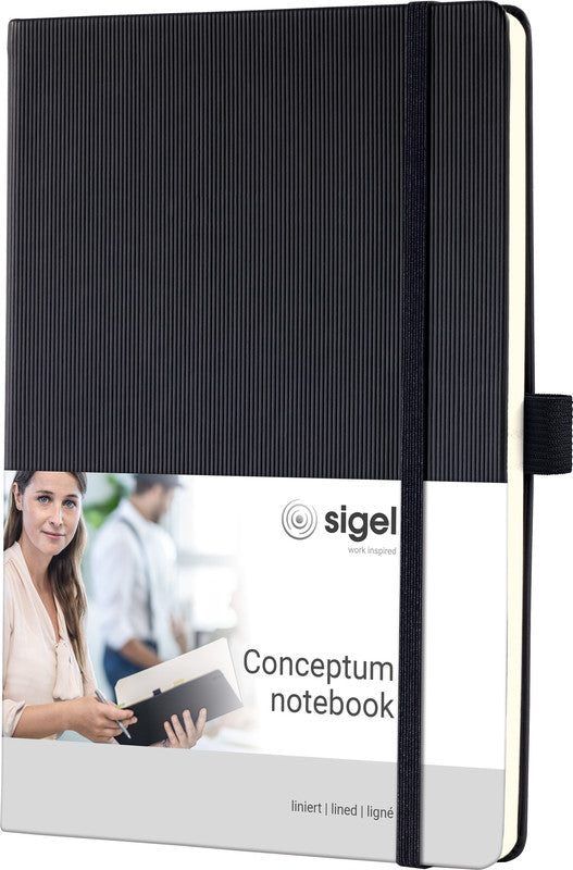 Sigel Notizbuch Conceptum, 148 × 213 mm, liniert, Fadenheftung, 194 Seiten, 80 g/m² – schwarz