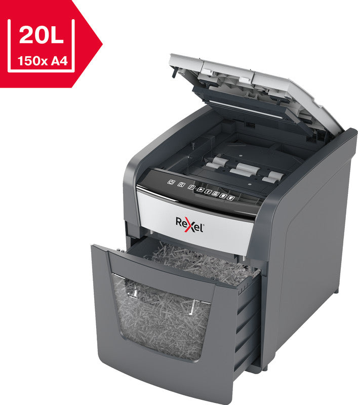 Rexel Optimum AutoFeed+ 50X – Aktenvernichter mit Autofeed 50 Blatt, DIN P-4, Partikelschnitt 4 × 28 mm, 20 l