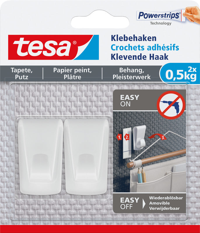 TESA Klebehaken – Kunststoff, weiss, 12 × 14 × 2,0 cm – 2er-Pack