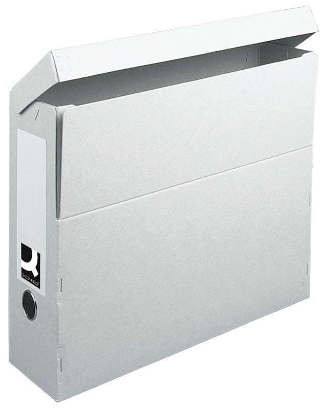 Q-Connect Archivschachtel A4 – mit Griffloch, montiert geliefert, 342 × 275 × 98 mm, grau, Karton, 5er Pack