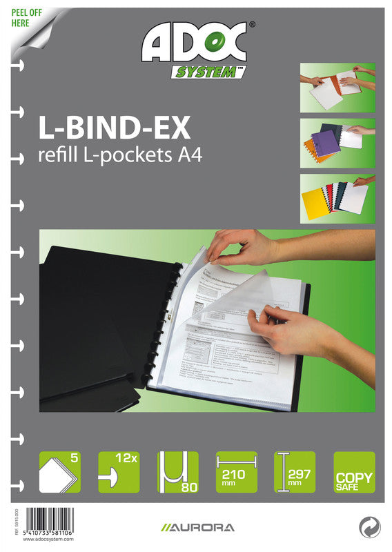 Adoc Ersatzsichttaschen – A4, antireflex, transparent, für L-Bind-Ex Aurora, 5 Stk., 80 µm