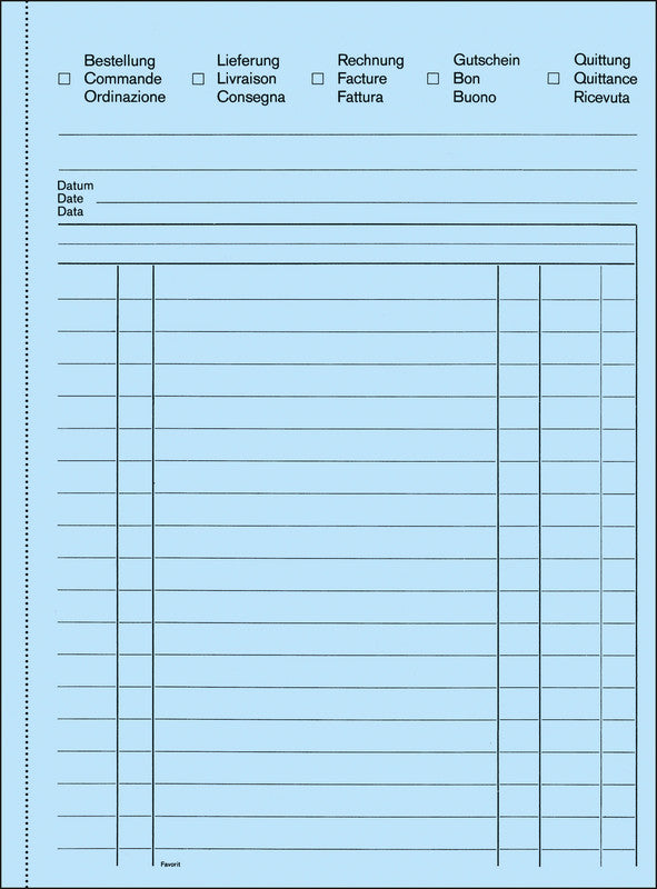 Favorit Durchschreibebuch – Gutschein, Bestellung, Rechnung, Deutsch, Französisch, Italienisch, 50 Blatt, A5