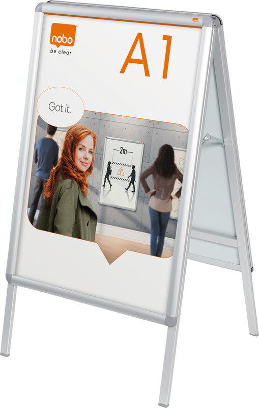 Nobo Plakatständer – für A1 hoch, silber, Metall/Kunststoff, 650 × 605 × 1105 mm