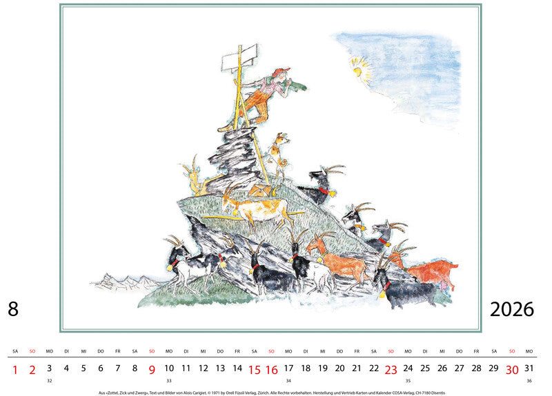 Cosa Kunstkalender Alois Carigiet 2027 – 47 × 36 cm – d – mit Kartonrückwand, mit Aufhänger