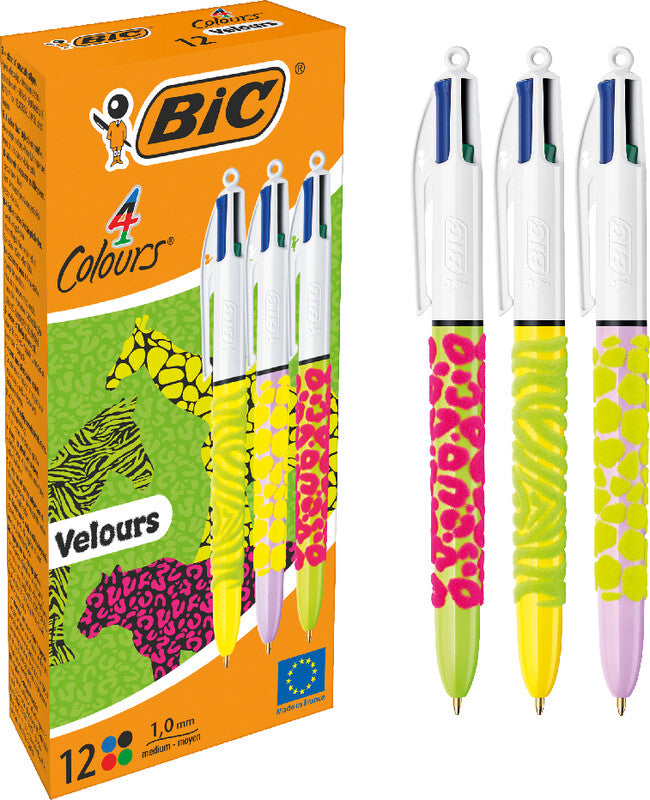BIC 4 Farben Velours Multifunktionskugelschreiber – 4 Farben, Spitze 0,32 mm, Schiebe, nachfüllbar
