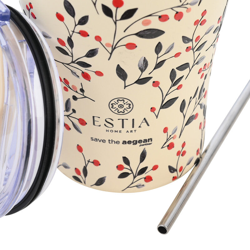 Estia Thermobecher 350 ml – Doppelwandig 6 h Heiss / 12 h Kalt, Edelstahl, Druckknopfdeckel