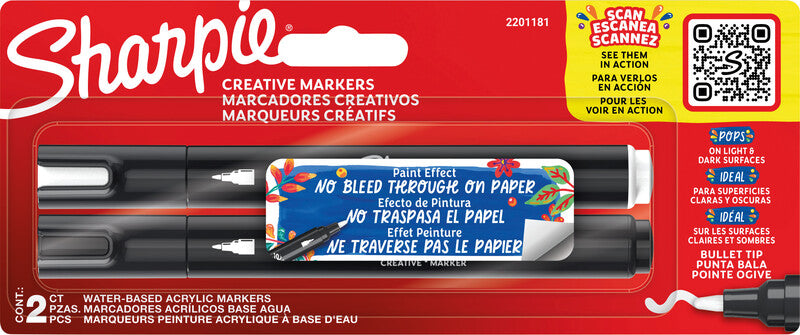 Sharpie Acrylmarker Creative – Rundspitze 2,5 mm – Schwarz/Weiss – 2er-Set – Für dunkles Papier geeignet