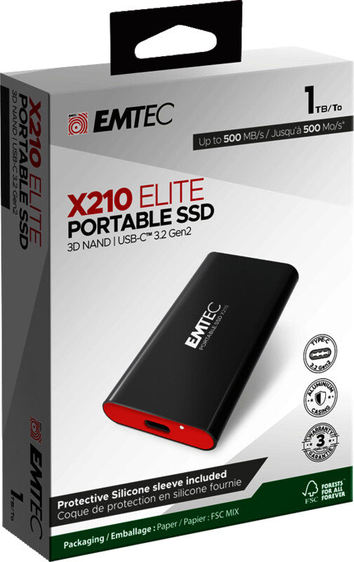 Emtec ELITE X210 Externes SSD-Laufwerk – 1 TB, USB 3.2, schock- und vibrationsfest