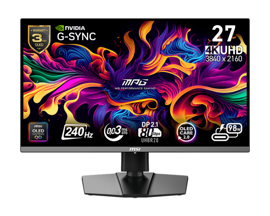 MSI MPG 272URXDE – Monitor, 26,5", 3840 × 2160 (UHD 4K), OLED, 240 Hz, 250 cd/m², Schwarz
