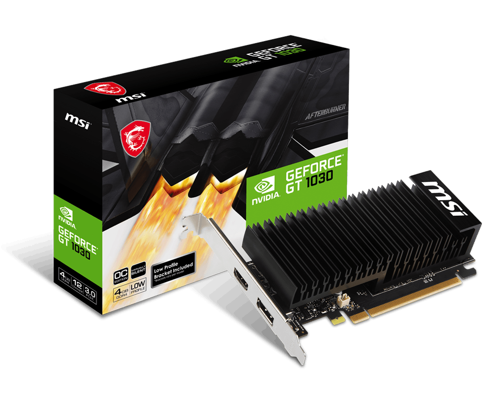 MSI GeForce GT 1030 4GHD4 LP OC – PCIe Grafikkarte – 1×HDMI, 1×DisplayPort, PCIe 3.0, 20 W