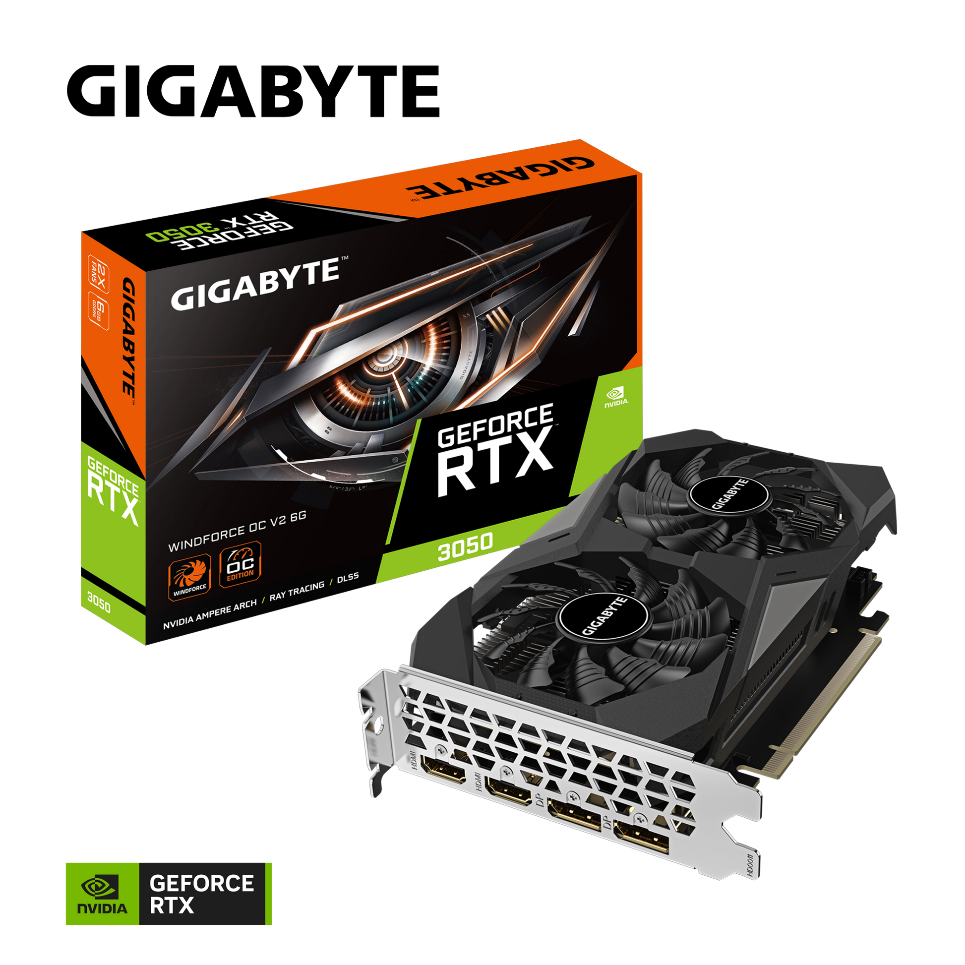 GIGABYTE GeForce RTX 3050 WINDFORCE OC 6GD – PCIe Grafikkarte – 2×HDMI 2.1, 2×DisplayPort 1.4, PCIe 4.0
