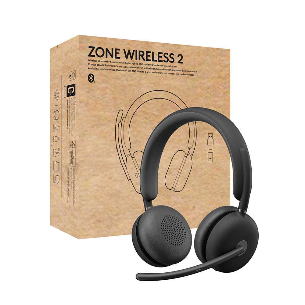 Logitech Zone Wireless 2 – Duo Headset – Bluetooth, 2,4 GHz – Graphit – für Microsoft Teams