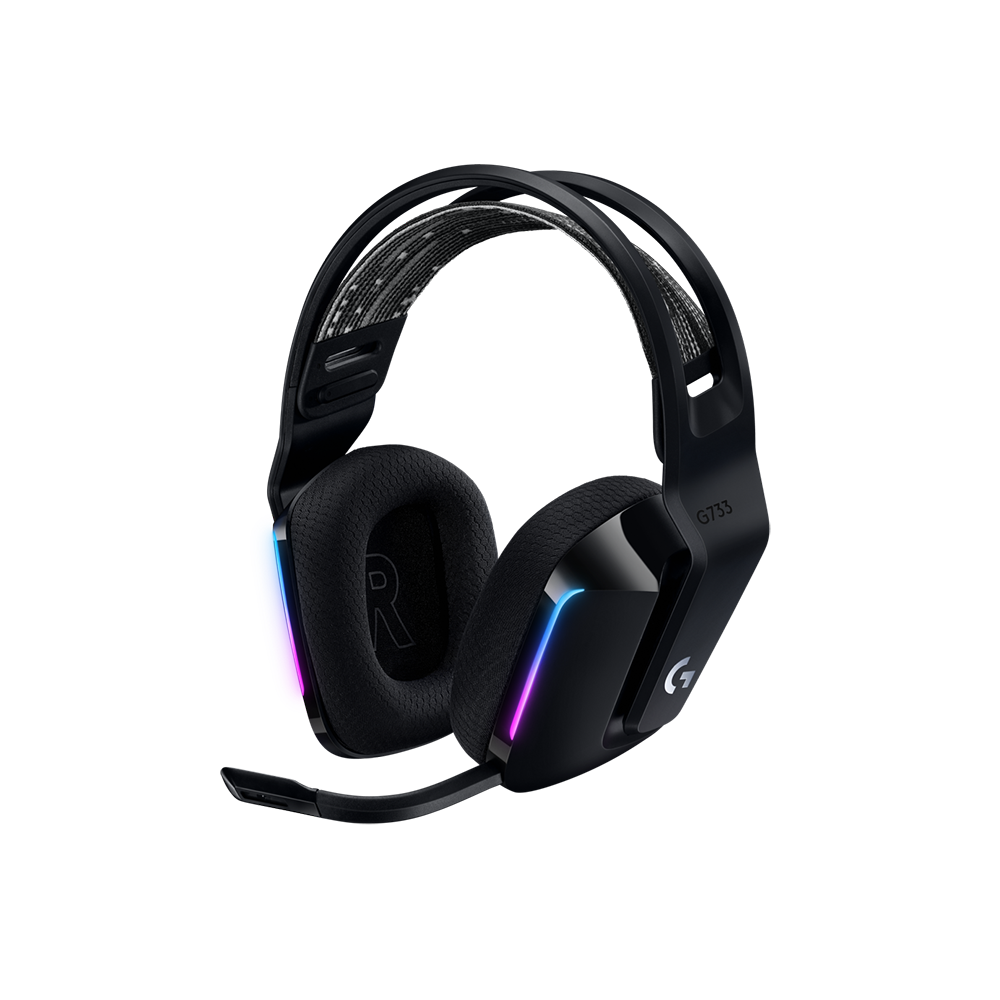 Logitech G G733 Gaming-Headset – Over-Ear, Stereo, Kabellos 2,4 GHz, mit USB-A-Dongle, Schwarz