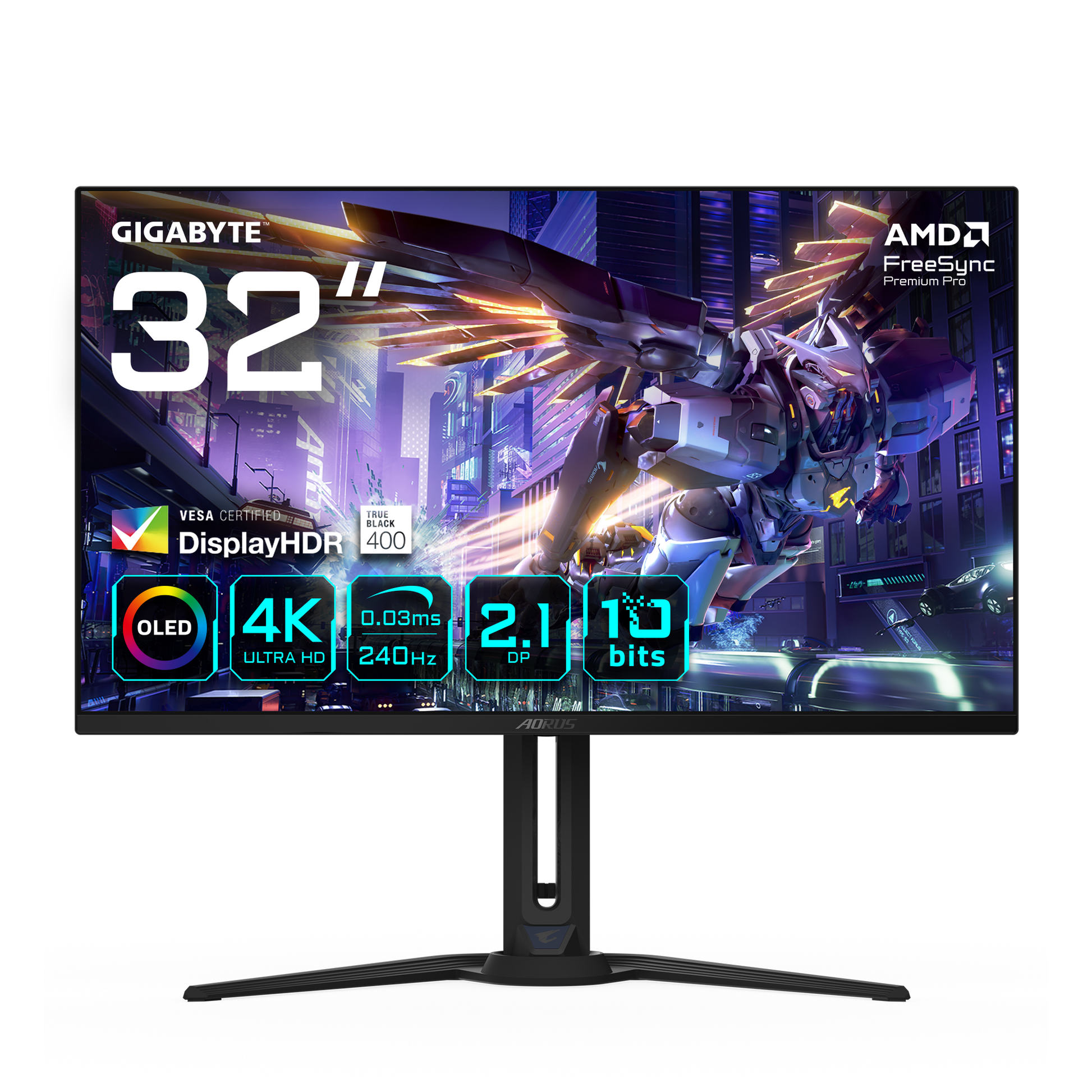 GIGABYTE AORUS FO32U2P – Monitor, 31,5", 250 cd/m², USB-C, Integrierte Lautsprecher, VESA 100 × 100, Schwarz
