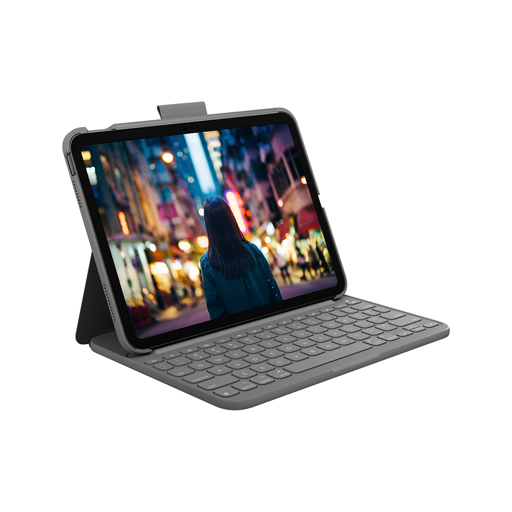 Logitech Slim Folio – Tastatur, CH-Layout (DE-CH), Grau – für iPad (10. Generation)