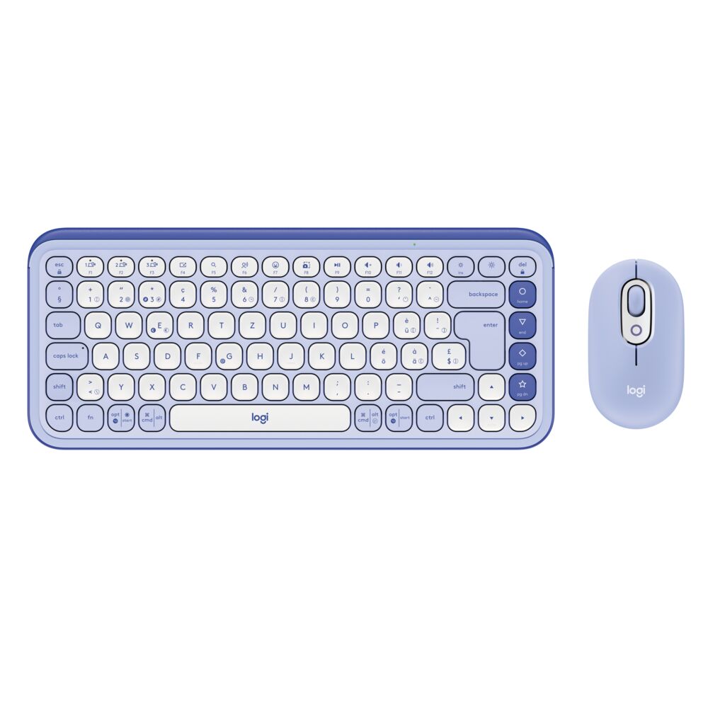 Logitech POP Icon Combo – Tastatur-Maus-Set – Mini – Schere – Bluetooth – QWERTY (US-INT) – Lila/Weiss