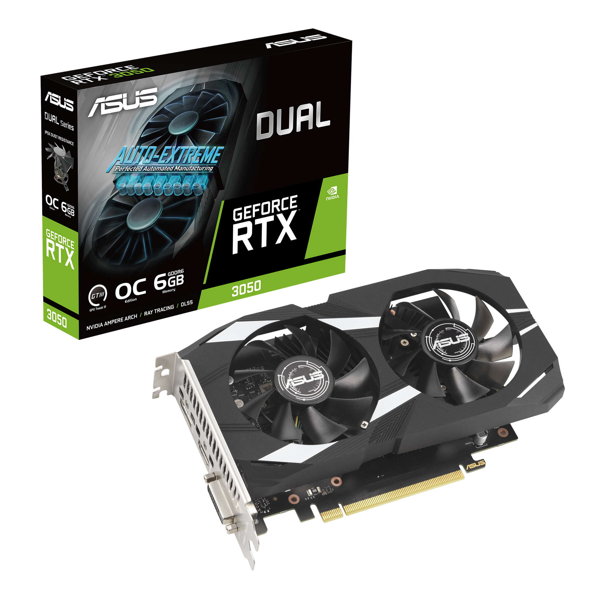 ASUS DUAL-RTX3050-O6G – PCIe Grafikkarte – GeForce RTX 3050, 6 GB GDDR6, 1×DP, 1×HDMI, 1×DVI-D, PCIe 4.0