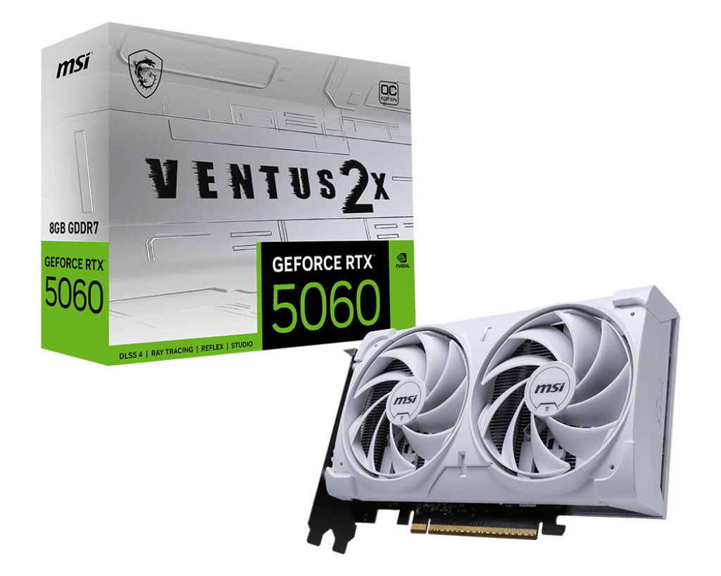 MSI GeForce RTX 5060 8G VENTUS 2X OC WEISS – PCIe Grafikkarte – 3×DP, 1×HDMI, PCIe 5.0, 8 GB GDDR7, 145 W