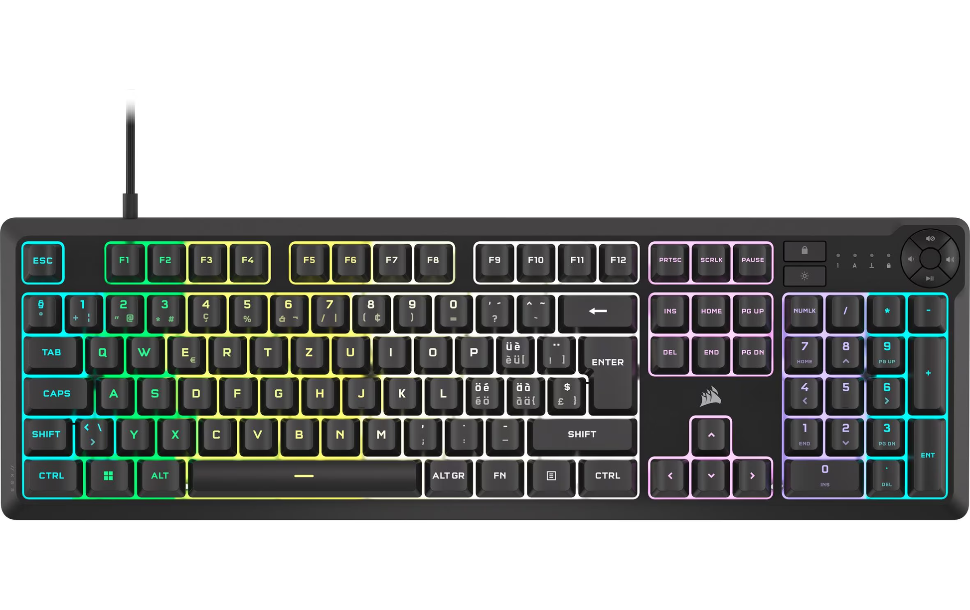 Corsair K55 CORE RGB – Gaming-Tastatur – Mechanisch, RGB – Kabelgebunden, USB-A – QWERTZ (CH) – Schwarz